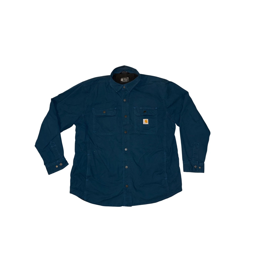 Carhartt Shirt Jacket Mens XL Blue Good Fleece Lined Rugged Flex TJ5419-M